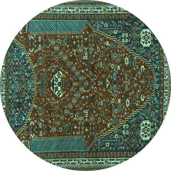 Ahgly Company Indoor Round Persian Turquoise Blue Traditional Area Rugs, 4' Round