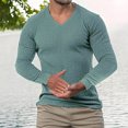 thumbnail image 2 of Men's V-Neck Long Sleeve Shirts in Solid Color with Textured Dressy Sweater Blouse Design for Fall Fashion 2025, Loose Outfits and Casual Wear,Mint Green,M, 2 of 4