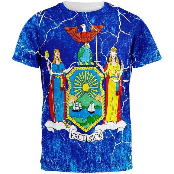 New York Vintage Distressed State Flag All Over Mens T Shirt Multi X-LG