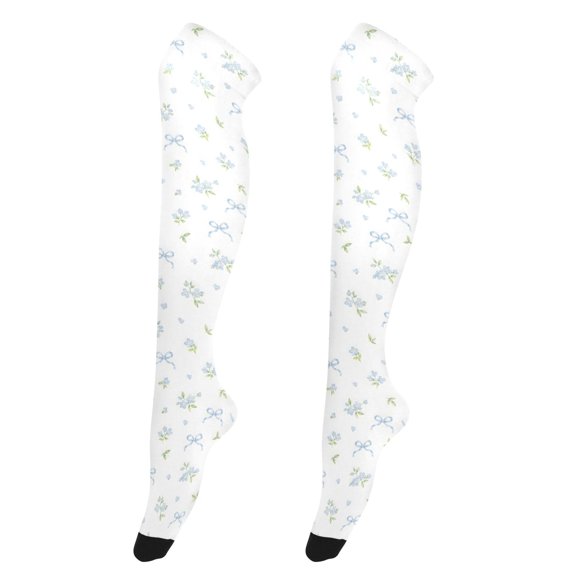 Blue Bow Flower High Thigh Socks Over Knee Thin Tights Long Stocking for Women Leg Warmer