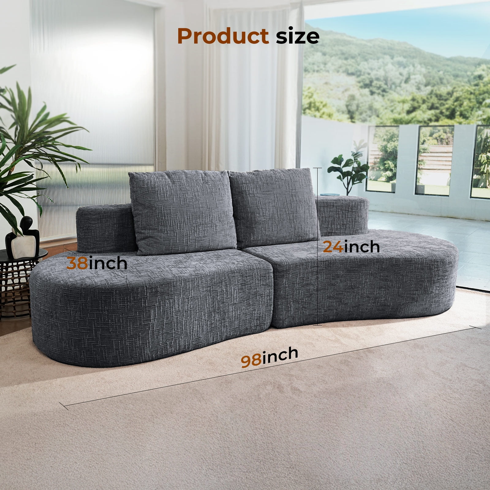 98" Half Moon Sofa Oversized Curved Couch, 38 Inch Extra Deep Seating Upholstered Sofa for Living Room, Office & Apartment, Premium Linen Upholstery, No Assembly Required.