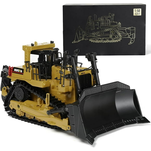 Nuotie Bulldozer Jouets Modèle, Véhicule d'Ingénierie et de Construction en Alliage Moulé sous Pression 1:50 de Qualité Supérieure, Édition de Collection Cadeau avec Base d'Exposition pour Adultes Enfants - Jaune