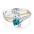 thumbnail image 2 of Gem Stone King 925 Silver and 10K Yellow Gold Sky Blue Aquamarine London Blue Topaz and Lab Grown Diamond 2 Heart Promise Couple Engagement Mother Ring for Women | 0.98 Cttw | Size 8), 2 of 3