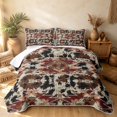 thumbnail image 2 of Erosebridal Vintage Aztec Quilt King, Traditional Cow Print King Coverlet Set, Cowhide Brown White Terracotta Tan Teal 3-Piece, 1 Bedspread and 2 Pillowcases, 2 of 7