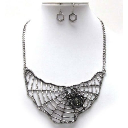 Halloween Black Widow Spider Witch Necklace - Large & Unique Bib Necklace and Earring Set