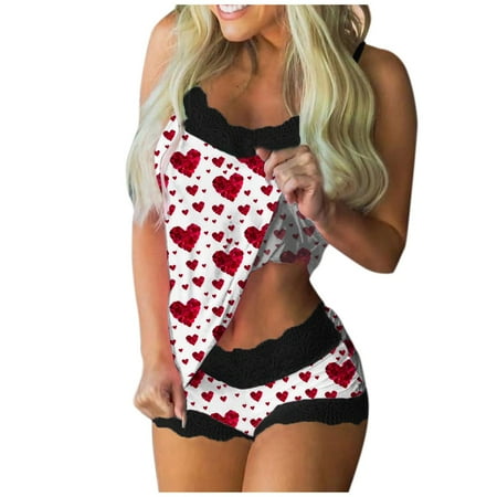 

Wozhidaoke camisole for women Women Print Pajamas Sleeveless Lace Cami Shorts Lingerie Sleepwear Set camisoles with built in bra