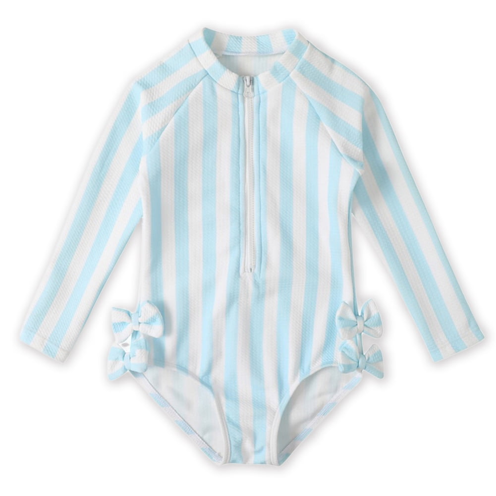 URMAGIC Toddler Kid Little Big Girls Stripe Long Sleeve One Piece Swimsuit  Rash Guard Swimwear UPF 50+