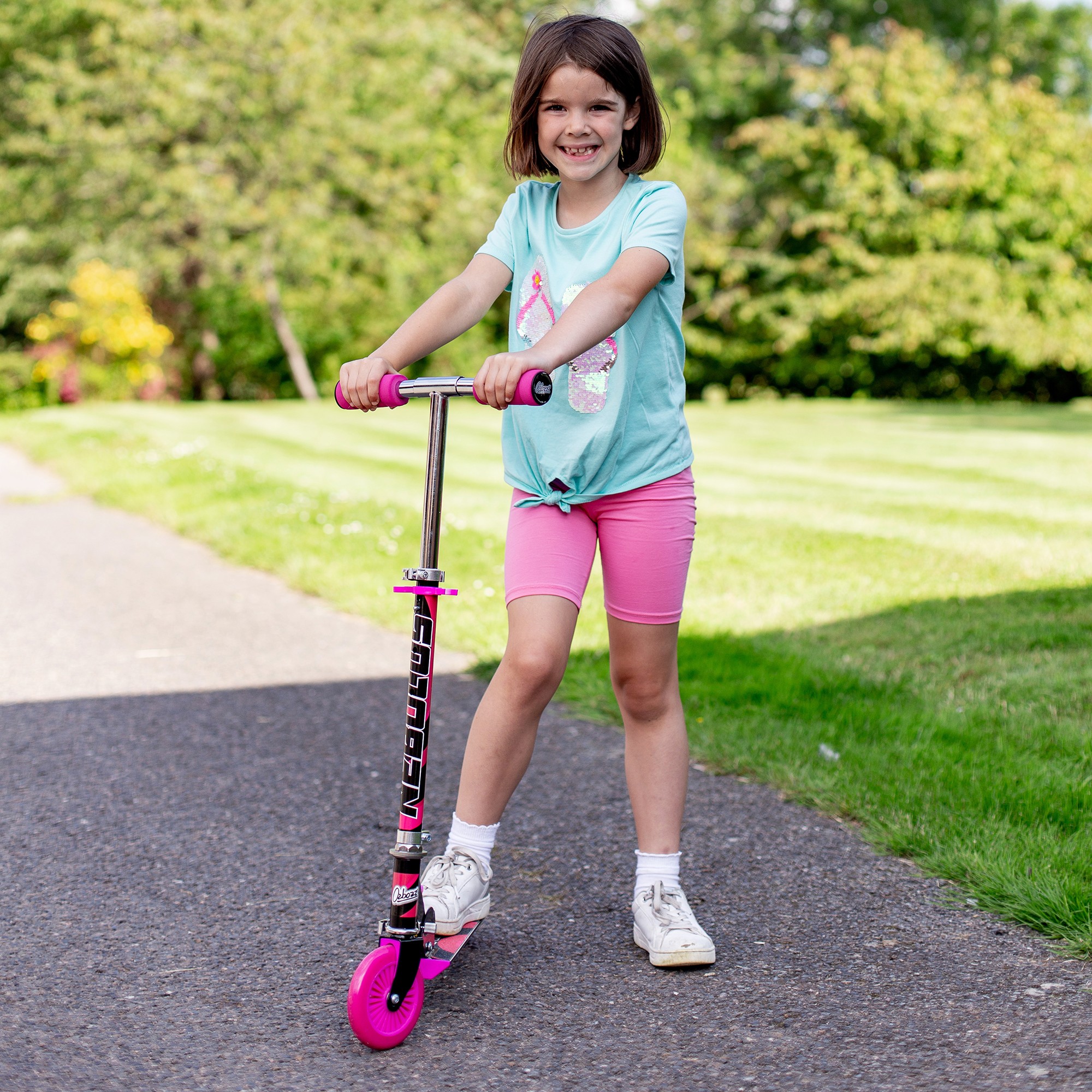 Nebulus Adjustable Scooter: Pink & Black - Kids Two Wheel Scooter, Foam Handle Grip, Adjustable Handle Height, Ages 5+