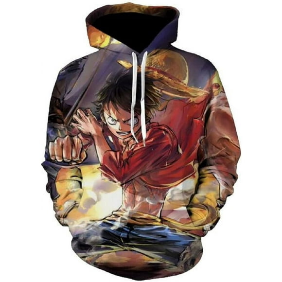 For Cosplay 3D Anime Pullover Hoodie Monkey D Luffy Halloween Unisex Adult Manga Merch Sweater With Kangaroo Pockets Large
