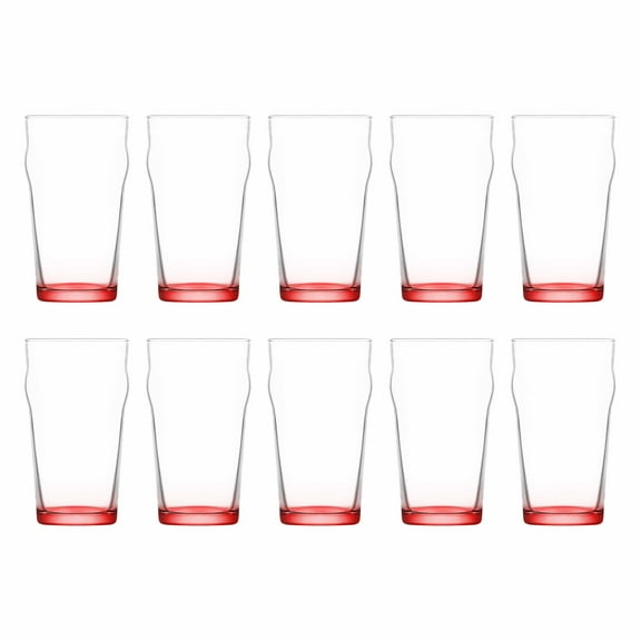 10 ARC Nonic Beer Glasses Set, 19 oz. - Clear, Pub, USA made - Red