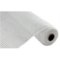 Wide Foil Deco Poly Mesh Ribbon, 10 Inches x 30 Feet White, Laser Silver Foil