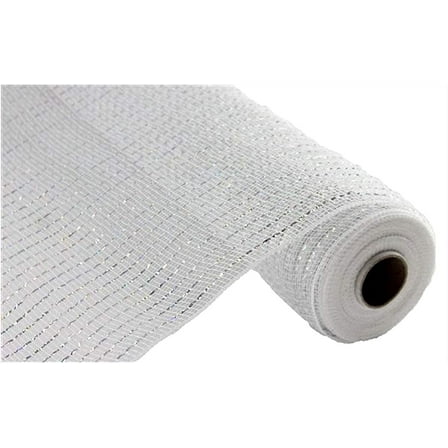 Wide Foil Deco Poly Mesh Ribbon, 10 Inches x 30 Feet White, Laser Silver Foil