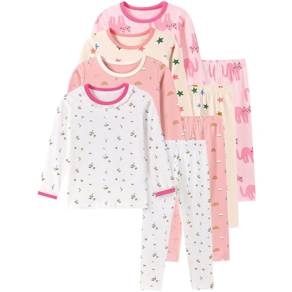 WIBACKER 2-7 Years Toddler and Little Girls' Long Sleeve Pajamas Set Cotton Top and Pants 2 Piece Sleepwear Pjs - Small Flowers