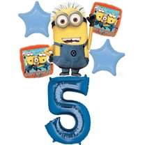 DESPICABLE ME MINIONS 5TH BIRTHDAY BALLOONS BIRTHDAY PARTY BALLOONS BOUQUET DECORATIONS SUPPLIES BLUE, MINION SUPER SHAPE BALLOON IS 25 63 CM By Anagram