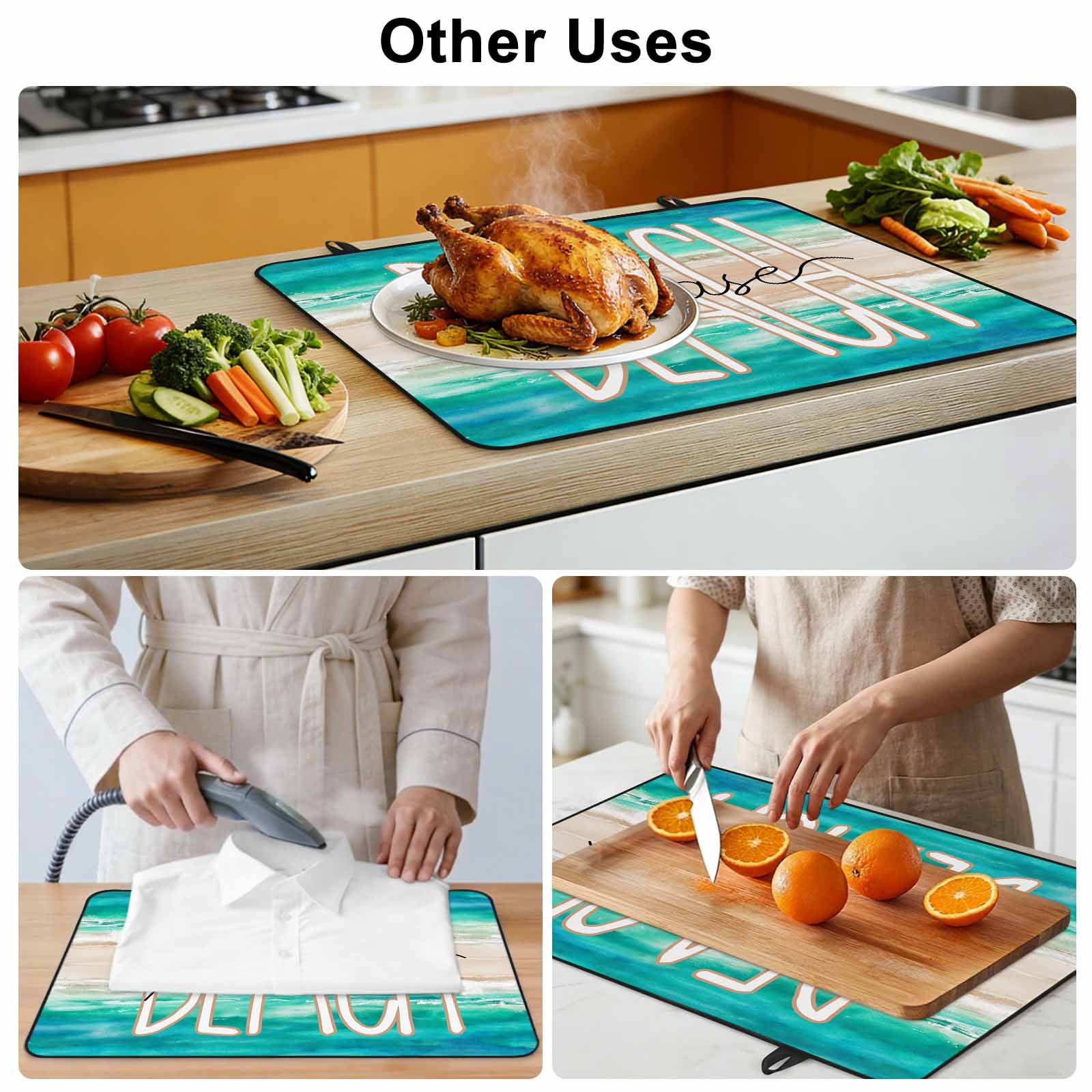 Summer Turquoise Beach Stove Top Cover for Electric Stove, Heat-proof & Non Slip Glass Top Stove Cover Protector, Sand Coastal Waves Gradient Kitchen Flat Cooktop Rubber Mat 24x21 Inches