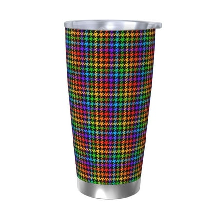 

Fuzoiu Rainbow Houndstooth Print 20oz Tumbler Stainless Steel Vacuum Insulated Car Cup Insulated Coffee Mug Travel Mug with Lid Thermal Cup for Outdoor-Without Straw