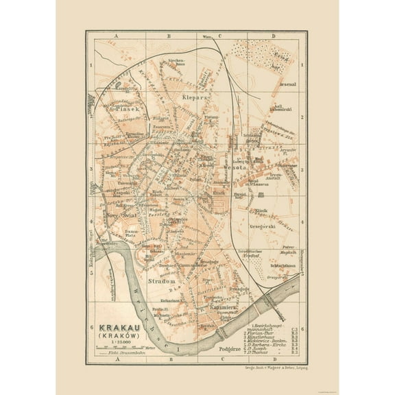 Historic Map - Krakow Poland - Baedeker 1910 - Vintage Wall Art