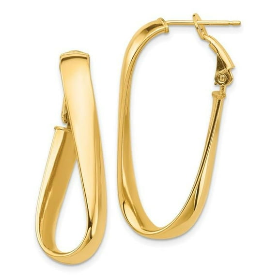 Primal Gold 14 Karat Yellow Gold 5mm Twisted Oval Omega Back Hoop Earrings