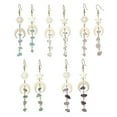 thumbnail image 2 of 5sets Moon & Sun & Star Brass Asymmetrical Earrings Natural Mixed Gemstone Chips Tassel Earrings 76~85x18mm, 2 of 5