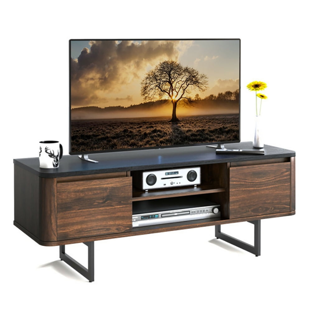 Finihen TV Stand, TV Cabinet, Wooden TV Stand with 2-Door Storage Cabinets for for TVs up to 55 Inch, Media Entertainment Center with Storage, for Living Room, Bedroom, Brown