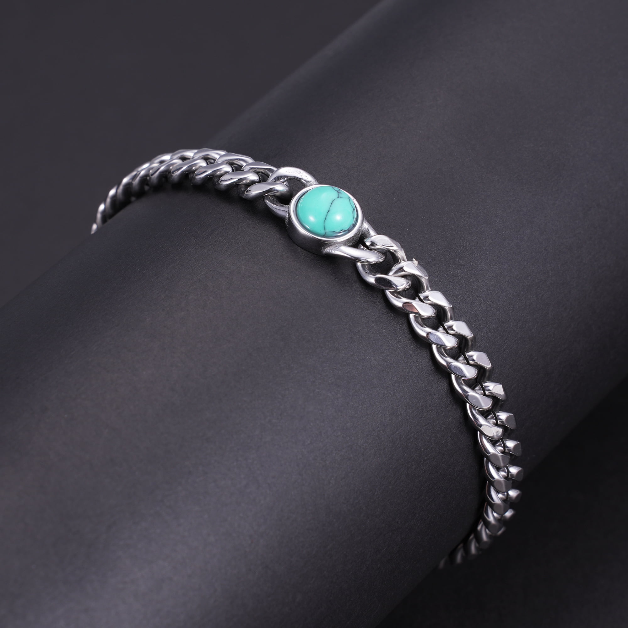 Iron Saints Men Turquoise Cuba Link Bracelets, Stainless Steel, Turquoise Accent Men Bracelet