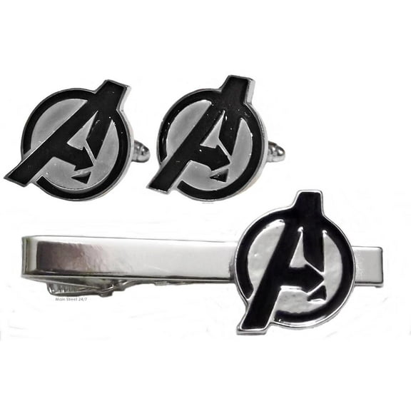 Avengers Logo Silvertone Tie Clip & Cufflinks Set