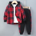 thumbnail image 2 of yboeqw Boys 2Pcs Clothes Plaid Long Sleeve Hoodie Sweatshirt + Pants Fall Winter Boys Outfit Set(6 Years,Red), 2 of 8