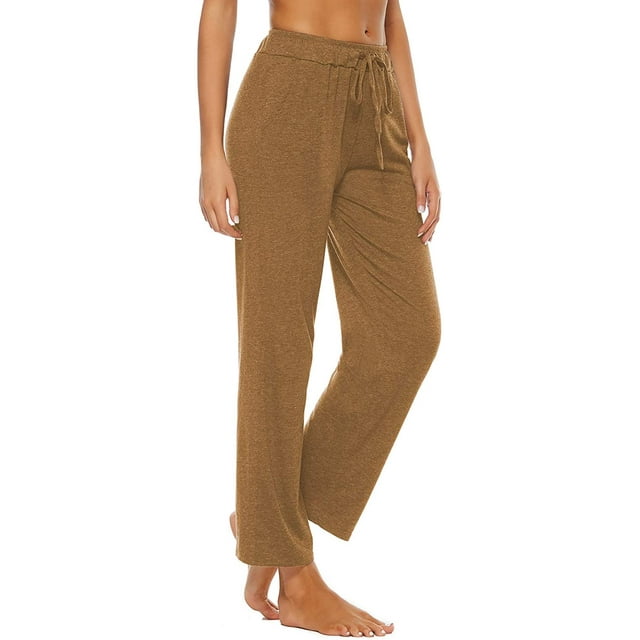 Womens Comfy Lounge Pants Loose Yoga Pants Cotton Blend Soft Drawstring Wide Leg Pants with Pockets