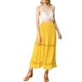 thumbnail image 2 of Allegra K Women's Long Skirts Elastic Waist Lace Insert A-Line Maxi Skirt, 2 of 7