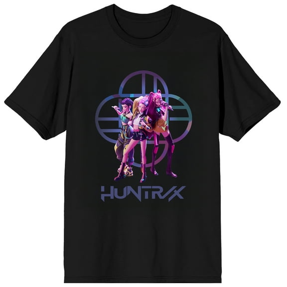KPop Demon Hunters HuntrX Together Adult Black Crew Neck Short Sleeve Tee-Medium