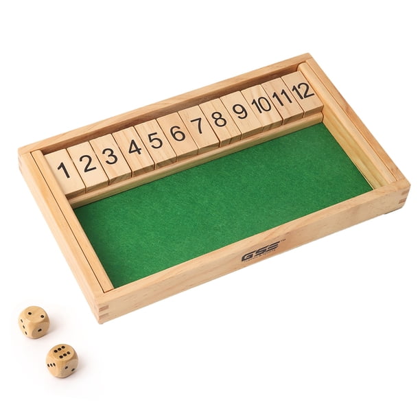 Gse Games & Sports Expert Wooden Shut The Box Tablero de Juego de Dados de 12 números con 2 Dados de Madera Versión clásica de Mesa del Popular Juego de Pub inglés