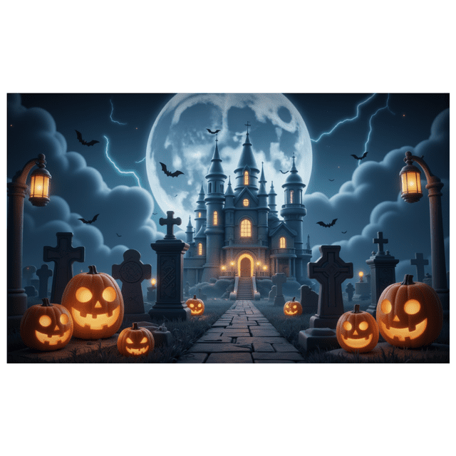 Gothic Design Halloween Banner with Scary Pumpkins Spooky Castle Backdrop Dark Atmosphere for Halloween Party Decoration