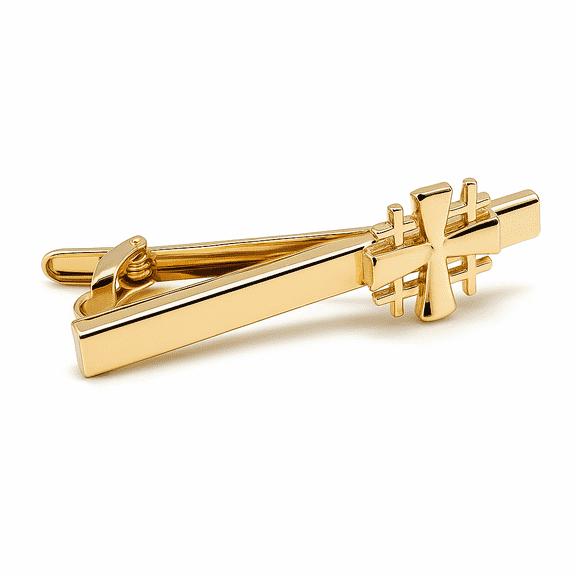 Gold Jerusalem Cross Tie Clip – Christian Tie Bar for Men, Pastor Gift, Religious Wedding & Church Accessory
