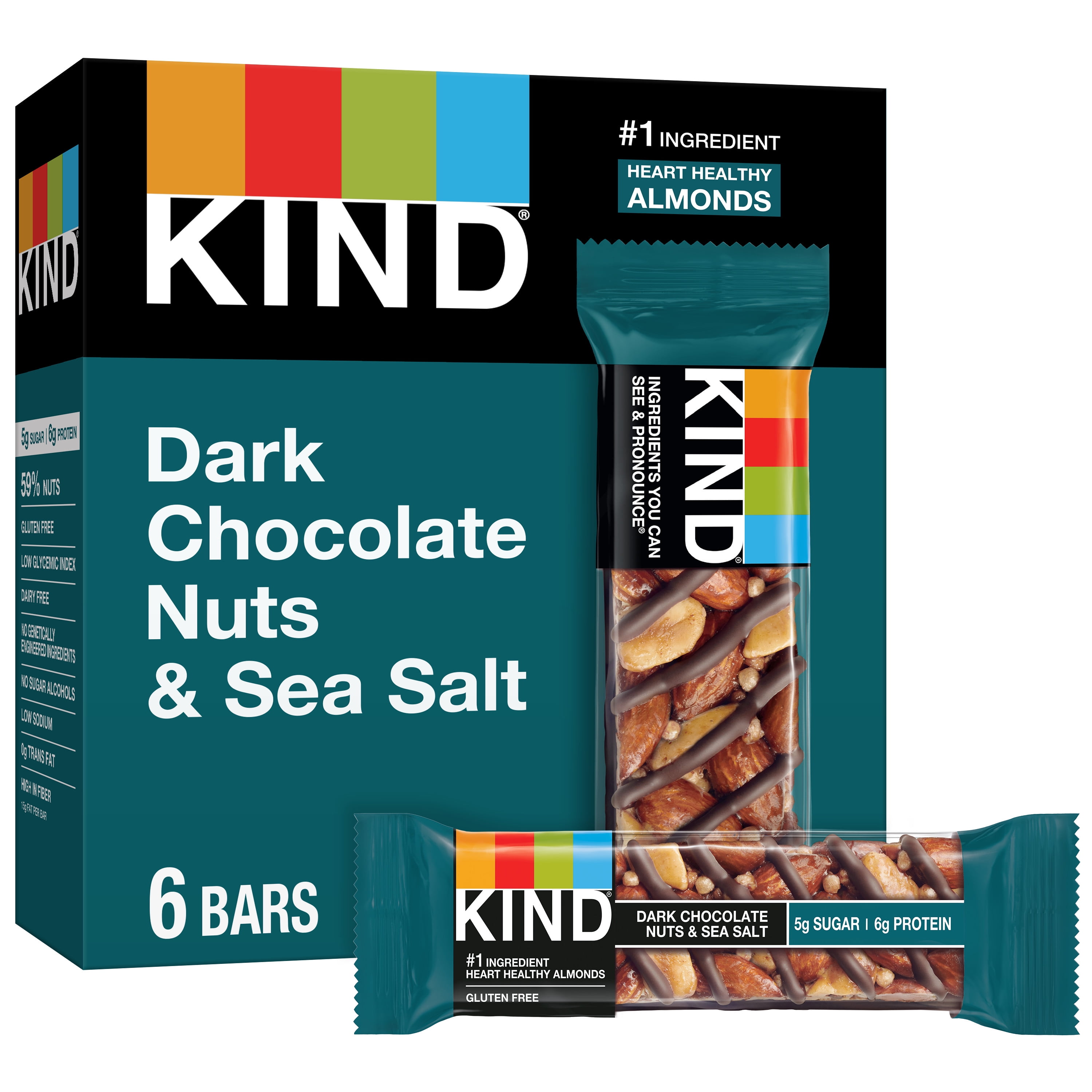 KIND Nut Bars, Dark Chocolate Nuts & Sea Salt, 1.4 oz, 6 Count