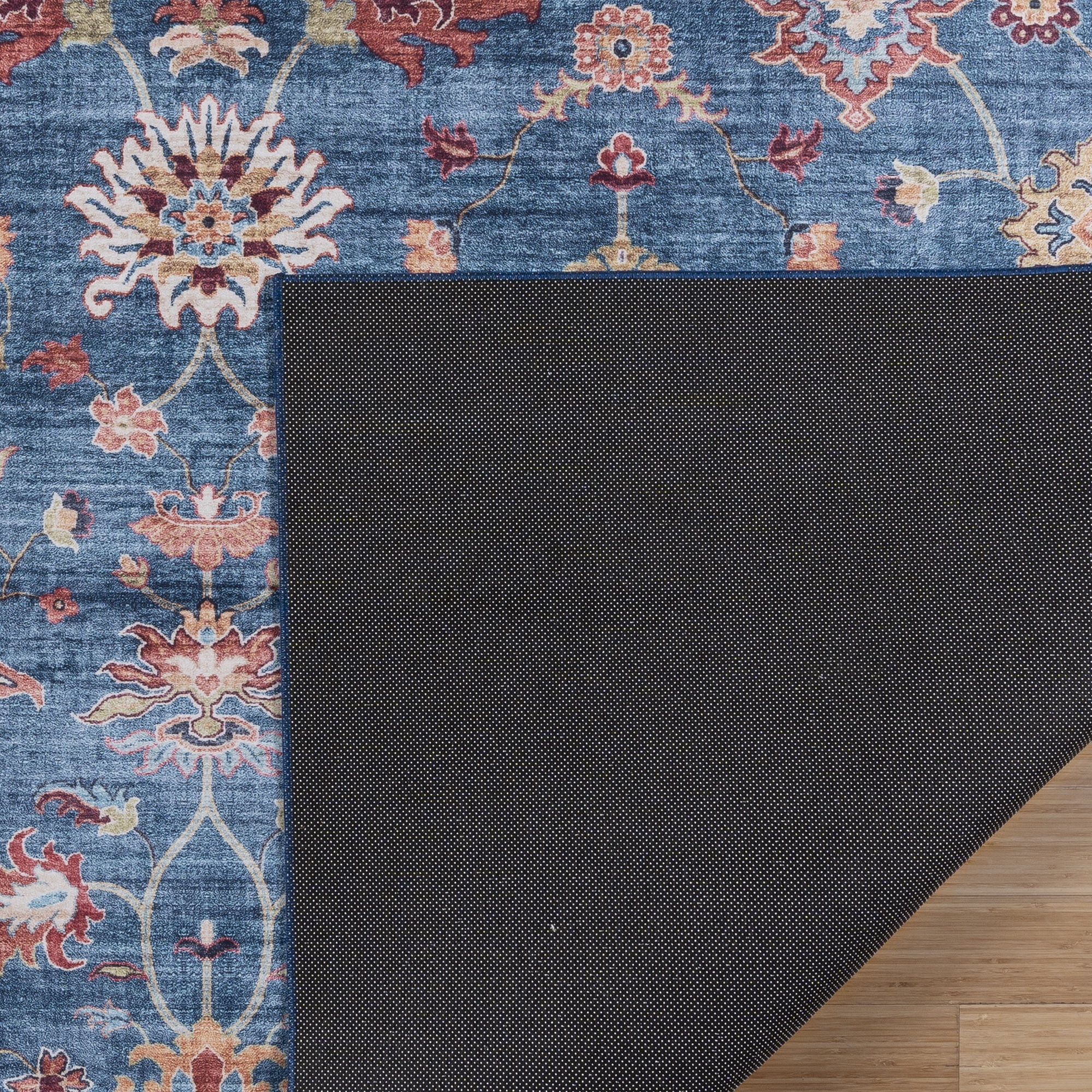Crystal Print Cullen Traditional Oriental Blue Washable Indoor Area Rug, 5x7