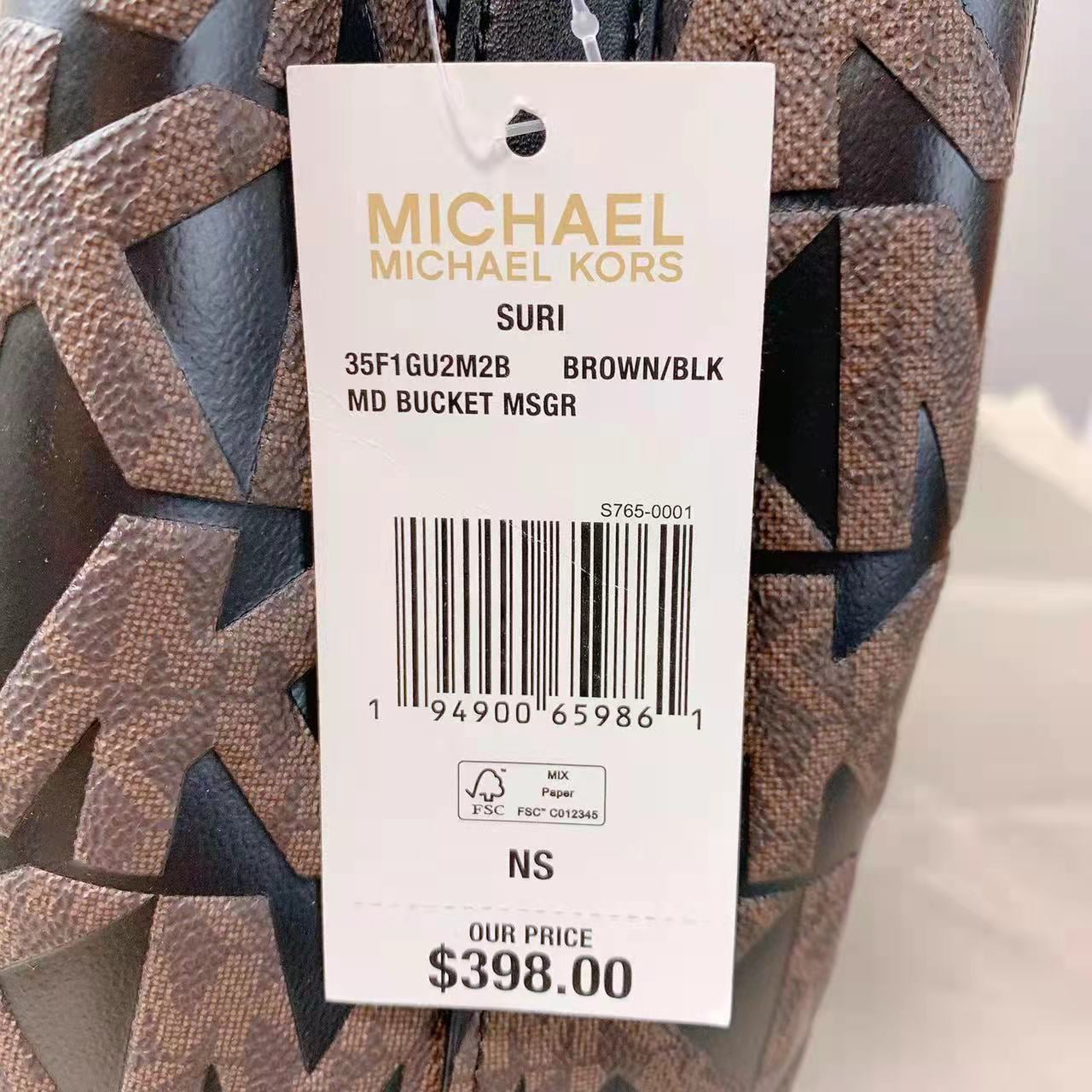 Michael Kors Suri Medium Black Leather Brown Handle Bucket Messenger Hand  Bag