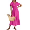 thumbnail image 1 of Vestido largo ANRABESS 2025, verano, manga corta, cuello en V, rojo, 1 of 6