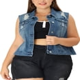 thumbnail image 1 of Unique Bargains Women‘s Plus Size Chest Pockets Single Breasted Denim Sleeveless Jacket, 1 of 6
