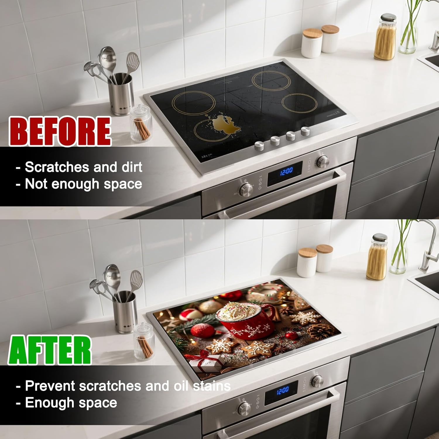 Stove Top Cover 28.35×20.47inch,Red cup and gift pattern Stove Cover, Polyester & Diatom Mud Blend, Fun Pattern Decor