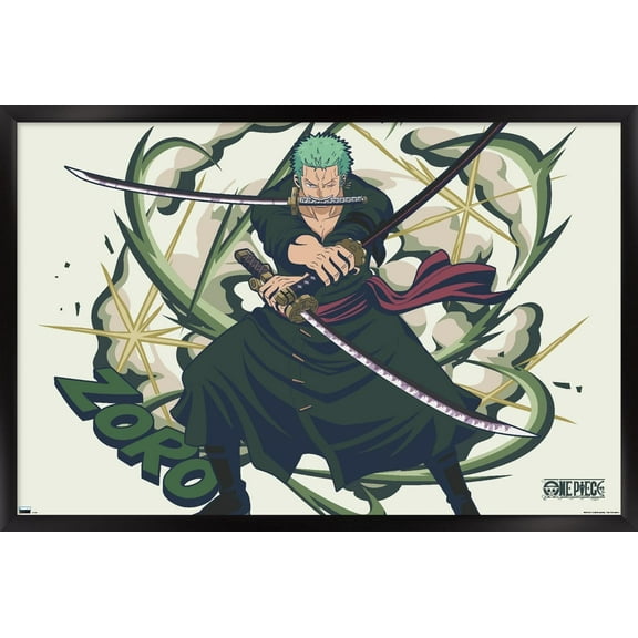 One Piece: Fishman Island - Roronoa Zoro Three Swords Wall Poster, 14.725" x 22.375" Framed
