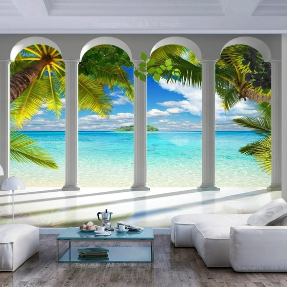 Tiptophomedecor Landscape Wallpaper Wall Mural - Sea Behind Columns