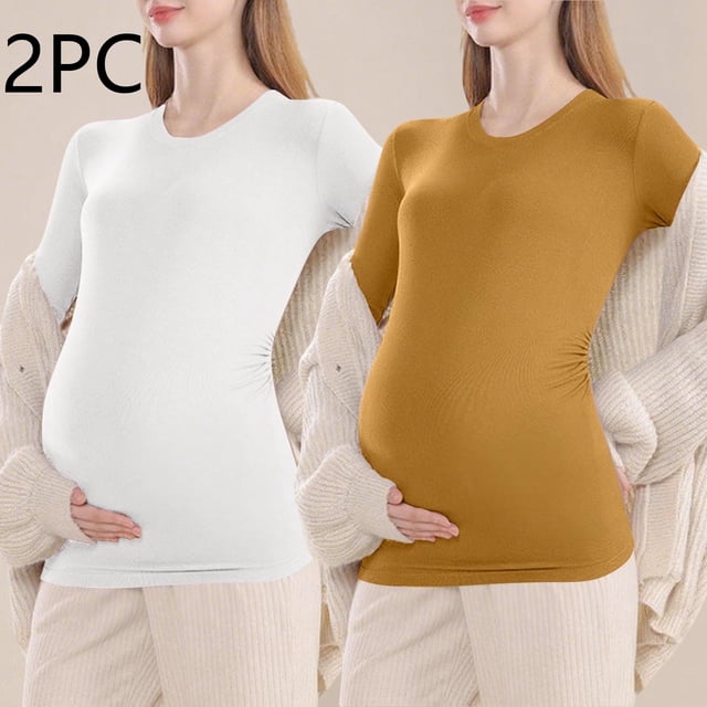 hengsof Maternity Shirt Long Sleeve Basic Top Ruch Sides Bodycon Tshirt for Pregnant Women