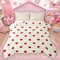 Homewish Romantic Love Heart Bedding Comforter Set, Kawaii Cute Cartoon Twin Comforter Sets, Teens Kids Girls Female Reversible Bedding Set, Super Cozy Room Decor, 2 Pieces