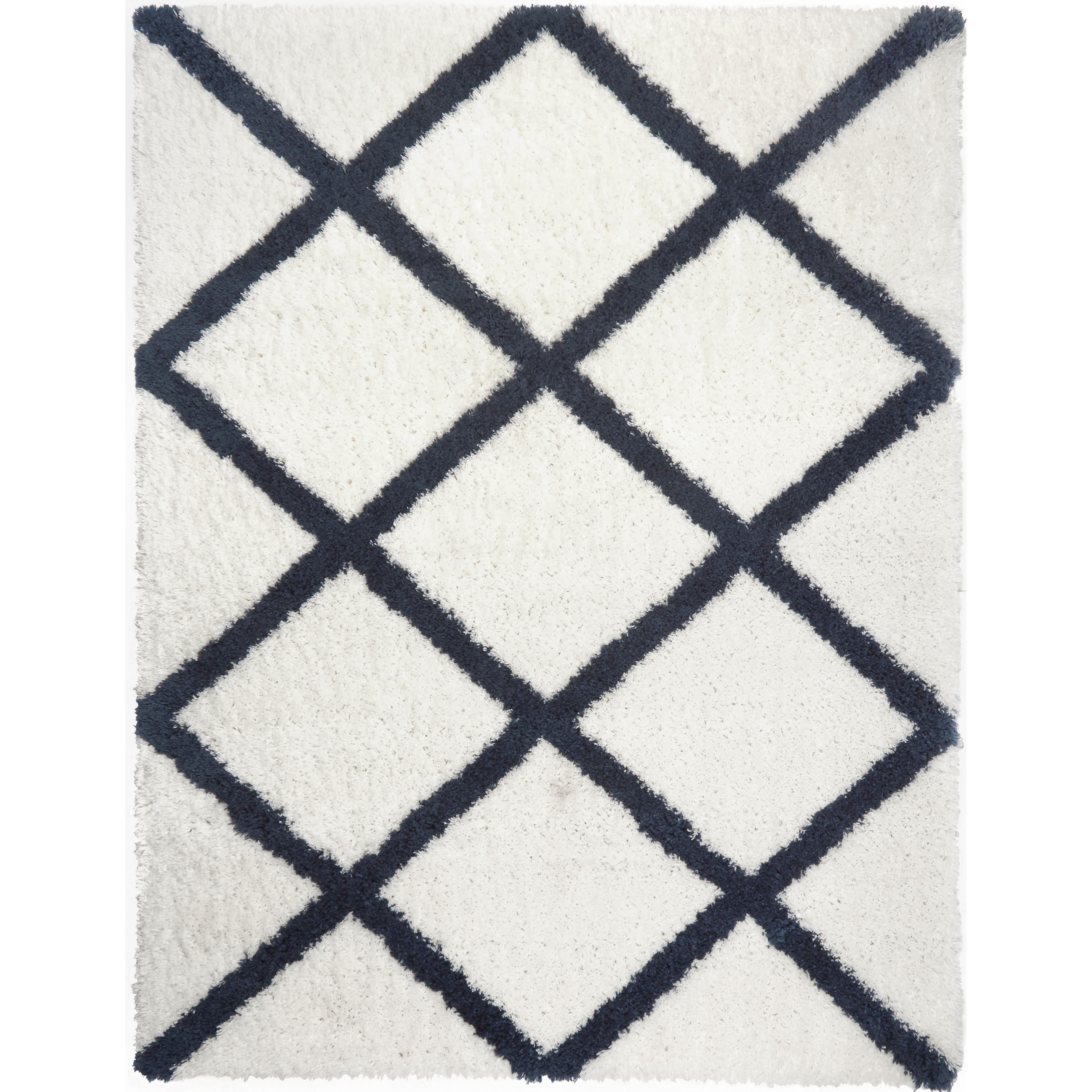 SoHome Carmela Tali Shag Geometric Area Rug, Ivory/Navy, 3' 9' x 5' 9' Rectangle