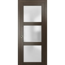 Sliding French Pocket Door 18 x 84 inches with Frosted Glass | Lucia 2552 Chocolate Ash | Kit Trims Rail Hardware | Solid Wood Interior Bedroom Sturdy Doors