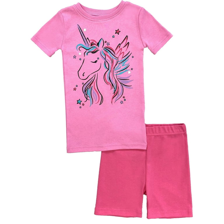 Prestigez Girls Organic Cotton 2 Piece Pajama Set With Shorts Unicorn Unicorn Short Size 6