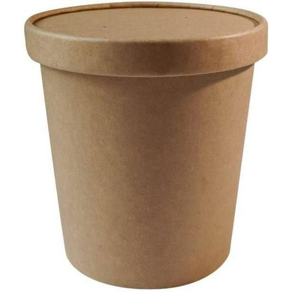 [25 Pack] 26 oz Disposable Kraft Paper Soup Containers with Vented Lids - Pint Ice Cream Containers, Frozen Yogurt Cups, Restaurant, Microwavable, Take Out, Food Storage, Recyclable
