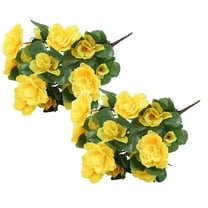 2PC Silk Begonia Bush – Artificial Flowers Outdoor Décor – Yellow Artificial Flowers Artificial Plants & Flowers Home Decor