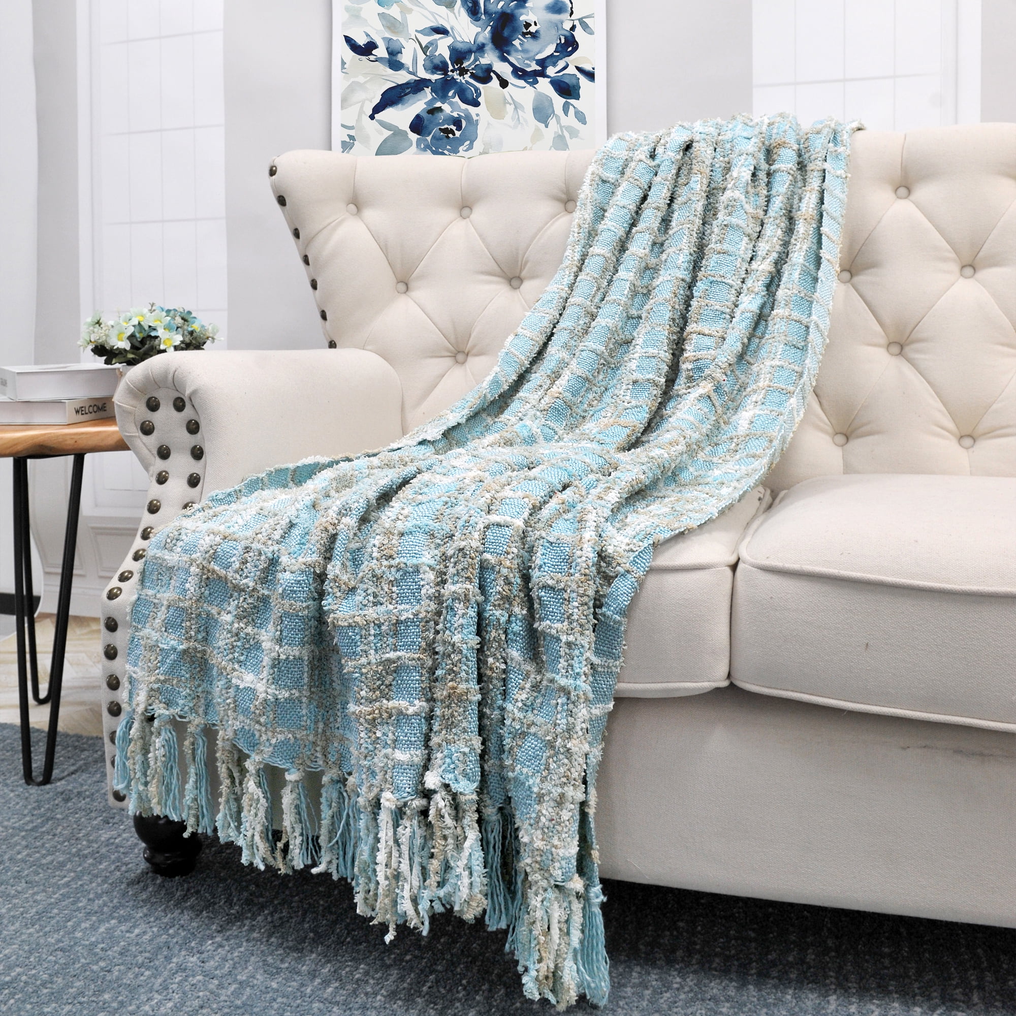 Home Soft Things Multi Color Chenille Throw Light Blue 60" x 80