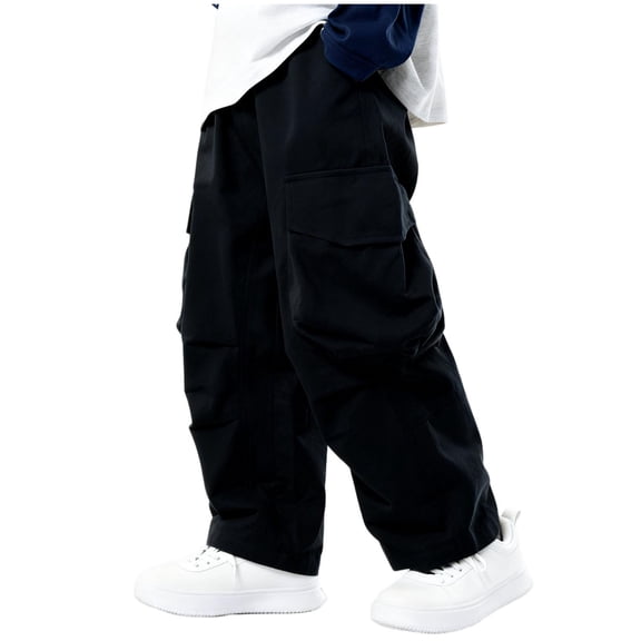 Cargo Pants for Boys Streetwear Casual Wide Leg Sweat Pants with Pockets Elastic Waist Trousers Size 3-15